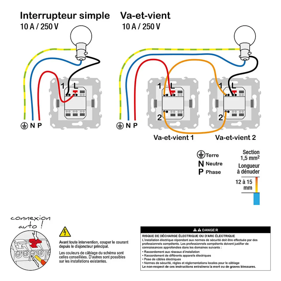Interrupteur va-et-vient connexion rapide 10A Unica Déco aluminium^Schneider Electric New