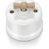 Interrupteur va-et-vient Garby Porcelaine blanche, manette hêtre naturel^Fontini Discount