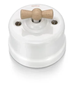 Interrupteur va-et-vient Garby Porcelaine blanche, manette hêtre naturel^Fontini Discount
