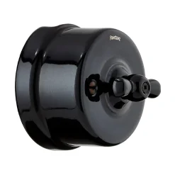 Interrupteur va-et-vient Garby Porcelaine noire, manette noire en saillie^Fontini