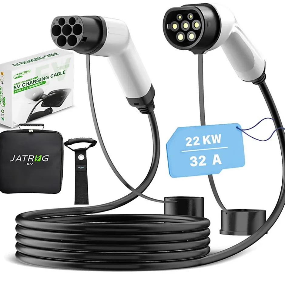 câble de recharge 22kW / 32A triphasé, 5m, type 2 vers type 2, pour véhicules électriques et hybrides rechargeables^Jatrhg