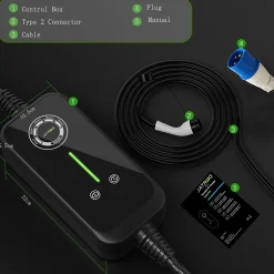 P1 chargeur portable réglable de 7,2kW à 1,5kW / 32A à 8A monophasé, 5m, type 2, pour véhicules électriques^Jatrhg
