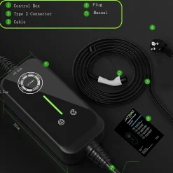 P1 chargeur portable réglable de 3,6kW à 1,5kW / 16A à 8A monophasé, 15m, type 2, pour véhicules électriques-Jatrhg