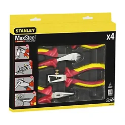 Jeu de 4 pinces isolées certifiées VDE 4-84-489 en acier à haute teneur en chrome, poignée bi matière-Stanley Online