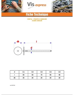 Kg de pointes Embase collerette RONDE Diamètre de tête: 20 Acier zingué 3.5X70 - 1 pièce-Vis Express Best