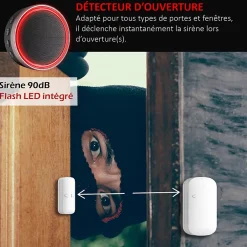 Kit Alarme Etendu Évolutif 868 Mhz connecté Wifi 2,4Ghz avec Sirène 90dB Flash LED intégré (9 zones détectées)-Kyf