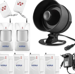 Kit Alarme Maison sans Fil 115dB - avec Sirène, 4 Détecteurs Ouverture,2 Télécommandes, 2 Capteurs de Mouvement-Nature Pro