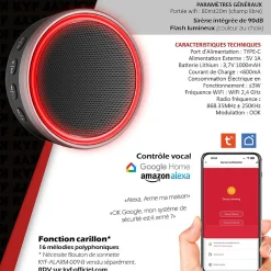 Kit Alarme Évolutif 868 Mhz connecté Wifi 2,4Ghz avec Sirène 90dB Flash LED intégré^Kyf