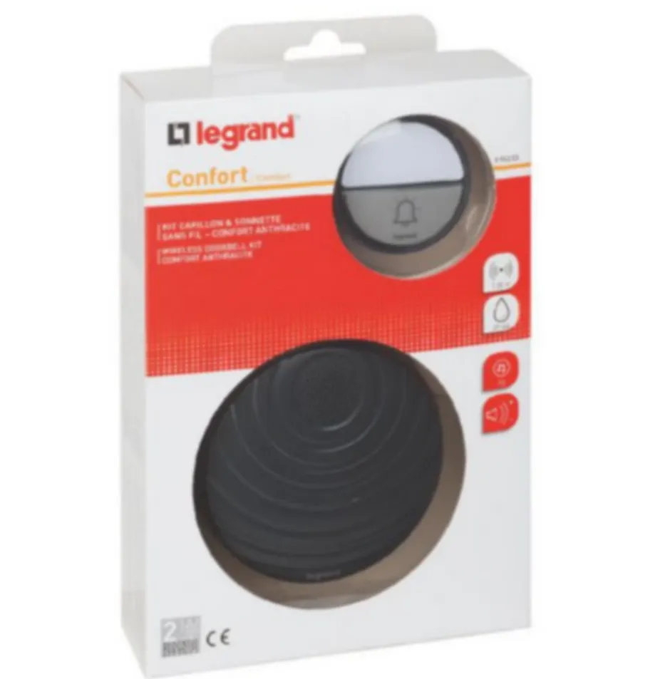 Kit Confort carillon et sonnette sans fil avec 15 mélodies alimentation par piles - anthracite-Legrand Discount