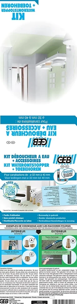 Kit déboucheur à eau canalisation ø32-40 mm-Geb Sale