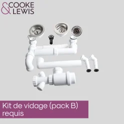 Kit de vidage B manuel évier avec panier acier inoxydable 1,5 ou 2 bacs^Not Available Discount