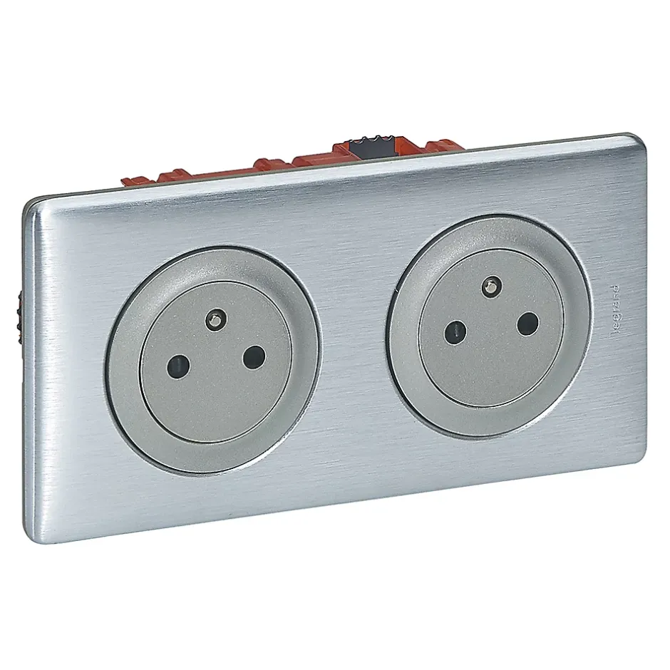 Kit double prises avec terre Pré-câblées Céliane aluminium-Legrand Outlet