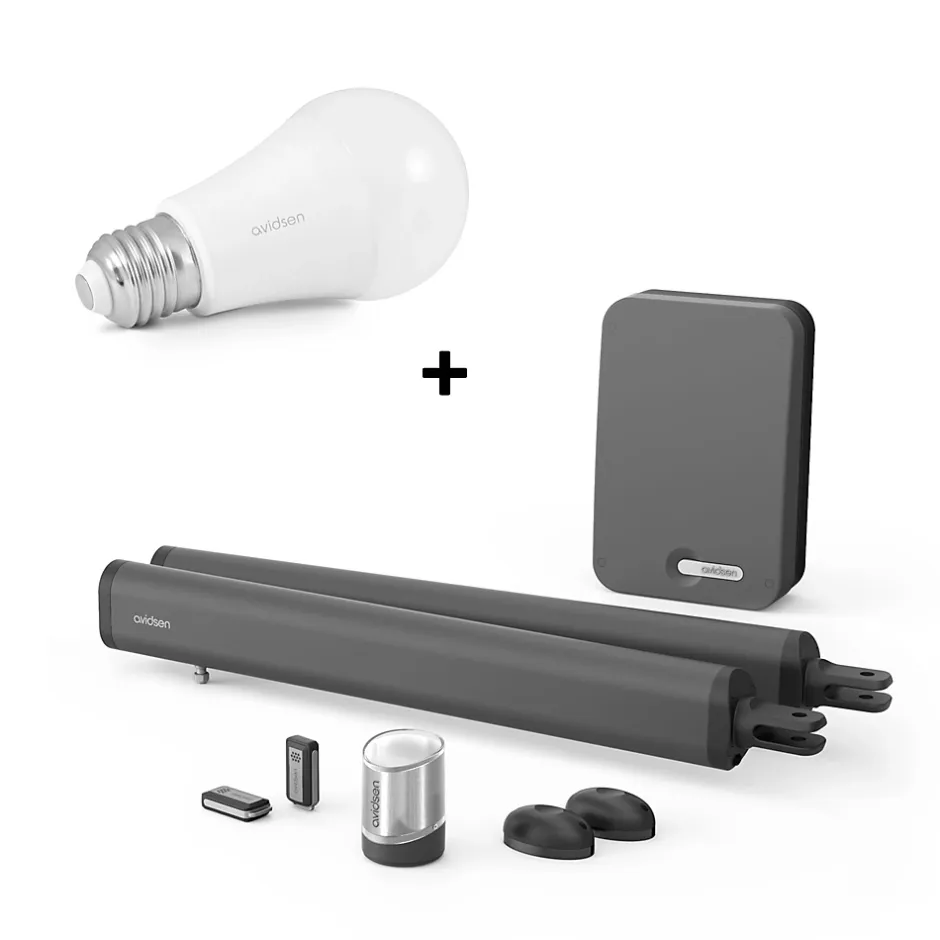 Kit motorisation connectée à vérins pour portail à battants Teha Connect et son ampoule connectée^Avidsen Online
