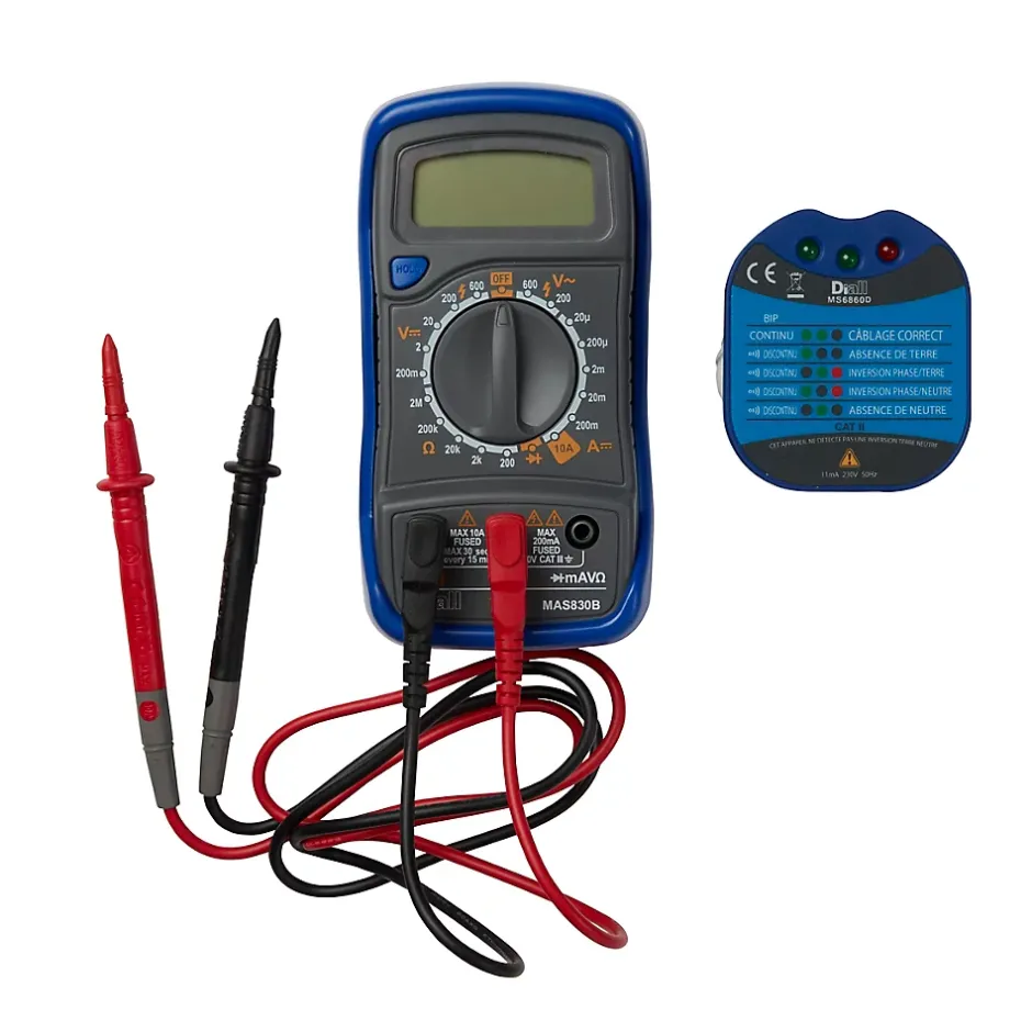 Kit multimètre et prise testeur-Diall New