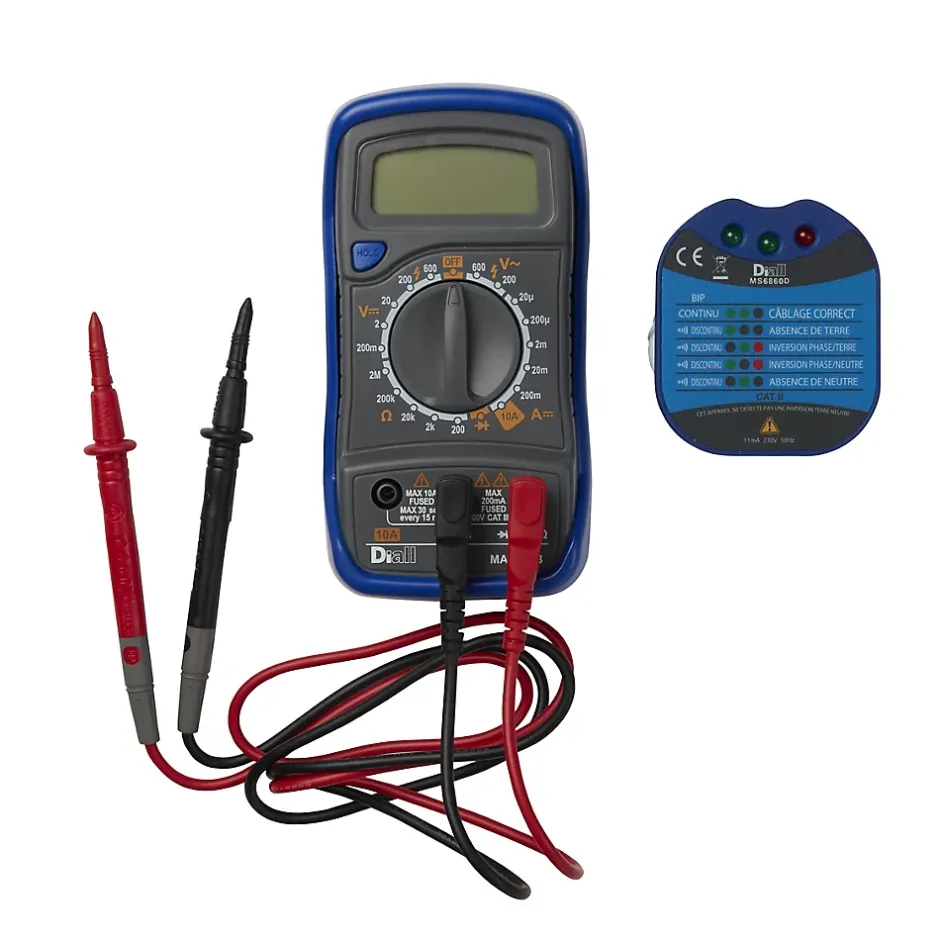 Kit multimètre et prise testeur-Diall New