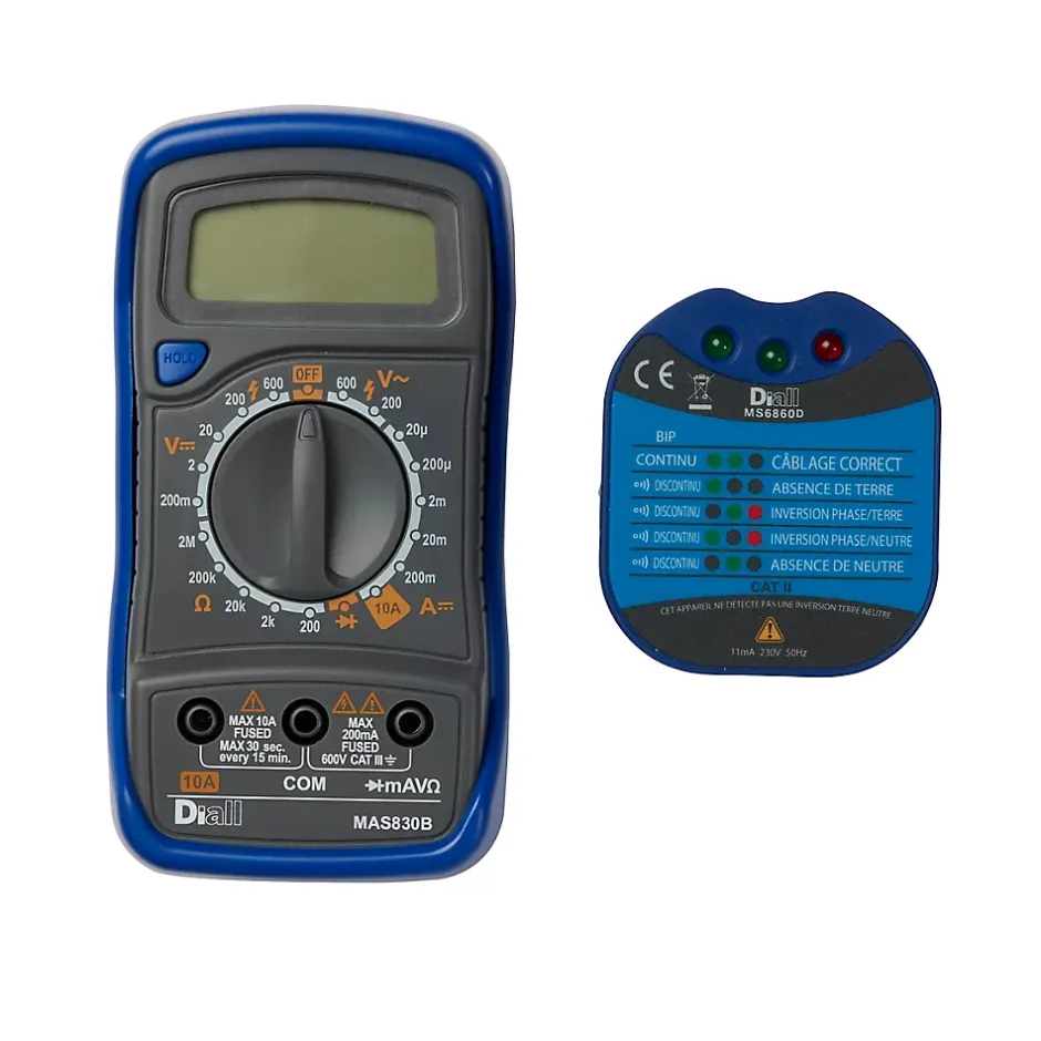 Kit multimètre et prise testeur-Diall New
