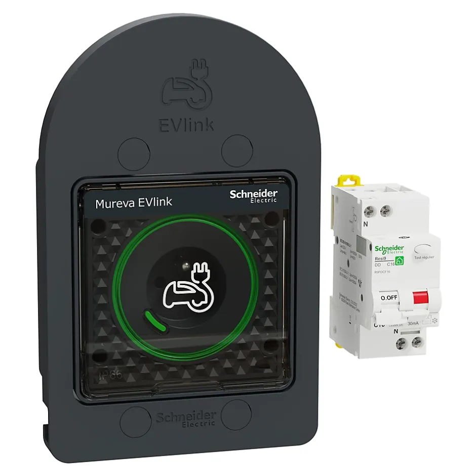 Kit Mureva EVlink - Protection + Prise courant 2P+T renforcée VE IP66 IK08 Gris-Schneider Electric New