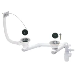 Kit pour évier avec siphon réglable blanc 60mm, bouchon et trop-plein-Wirquin New