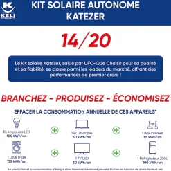 Kit Solaire KATEZER Connecté 420W - Prêt à Brancher - PV Bifacial - Installation Facile - Suivi Direct - Pose : Sol, Mur, Balcon^Keli France Hot