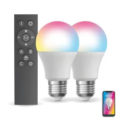 - Pack de 2 Ampoules LED connectées A60, culot E27, RVB avec télécommande connectée - KPACK2EE806GRVBCCT-Kozii Hot