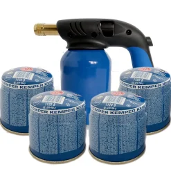Lampe a souder Coque Acier Allumage piezo + 4 Cartouches de gaz 190gr STOP GAZ Perçables^Kemper