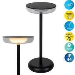 Lampe de table à accu PASI intérieur extérieur métal plastique noir intensité variable tactile fonction mémoire hauteur 26cm-Näve