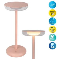 Lampe de table à accu PASI intérieur extérieur métal plastique rose intensité variable tactile fonction mémoire hauteur 26cm-Näve Clearance