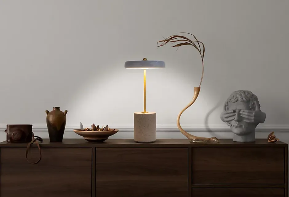 Lampe de table à accu 'SETA' grise 30 cm de haut en métal et béton, avec LED fixe^Näve Sale