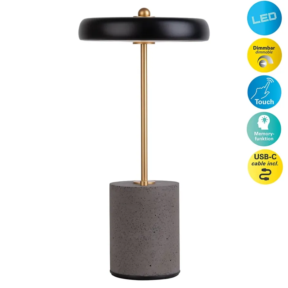 Lampe de table à accu 'SETA' noire hauteur 30 cm en métal et béton, avec LED fixe^Näve Best