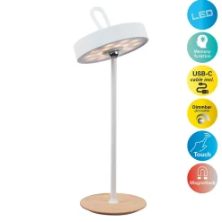Lampe de table LED à accu magnétique pour l'extérieur et l'intérieur, en métal et plastique blanc, hauteur 36 cm-Näve