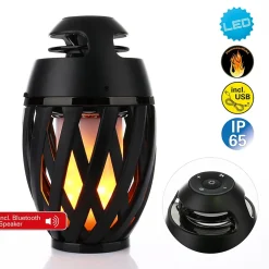 Lampe de table LED 'Muna' avec haut-parleur Bluetooth pour l'extérieur, en plastique noir, avec LED intégrée, hauteur 16,5 cm^Näve Clearance