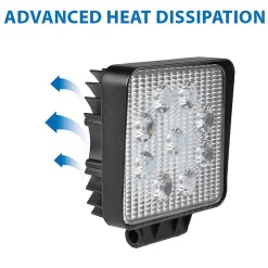 Lampe de travail carrée 12/24 V, 27 W et 1 800 lumens, IP67. Noir^Stak Online