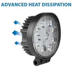 Lampe de travail ronde 12/24 V, 27 W et 1 800 lumens, IP67. Noir^Stak New