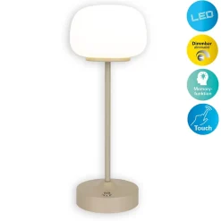 Lampe LED à accu/de table 'PINA' 30 cm de haut, en métal (beige) et verre (blanc), LEDs intégrés, blanc chaud-Näve Outlet