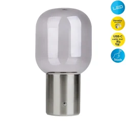 Lampe table accu ALBERO métal chromé verre LED fixes dimmable capteur tactile hauteur 25cm-Näve Clearance