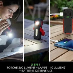 Lampe Torche LED Multifonctions Rechargeable USB Batterie Externe Smartphone 300lm et 140lm Aimant pour fixation^Kyf Best