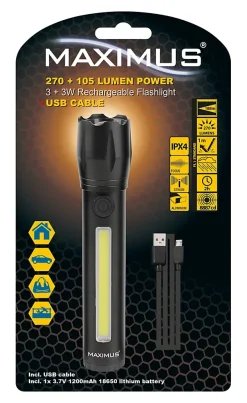 Lampe torche rechargeable 2 en 1 M-FL-028 - 270lm^Maximus Sale