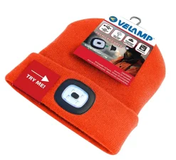LIGHTHOUSE: Bonnet avec lampe frontale LED rechargeable. Orange^Velamp