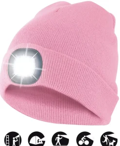 LIGHTHOUSE: Bonnet avec lampe frontale LED rechargeable. Rose-Velamp Clearance
