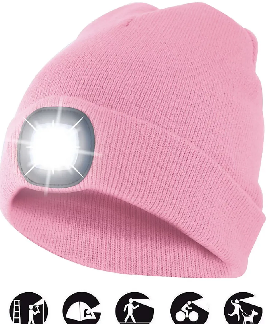 LIGHTHOUSE: Bonnet avec lampe frontale LED rechargeable. Rose-Velamp Clearance