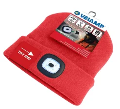 LIGHTHOUSE: Bonnet avec lampe frontale LED rechargeable. Rouge-Velamp New