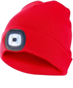 LIGHTHOUSE: Bonnet avec lampe frontale LED rechargeable. Rouge-Velamp New