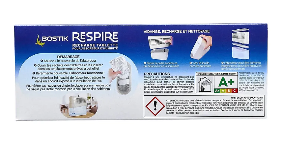 Lot 4 tablettes pour absorbeur d'humidité Respire Bostik 25m²^ New