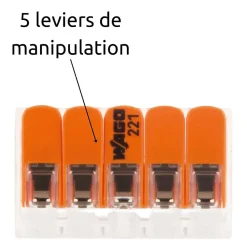 Lot de 3 bornes de raccordement S221 - 5 conducteurs avec leviers 6mm² --Wago Best