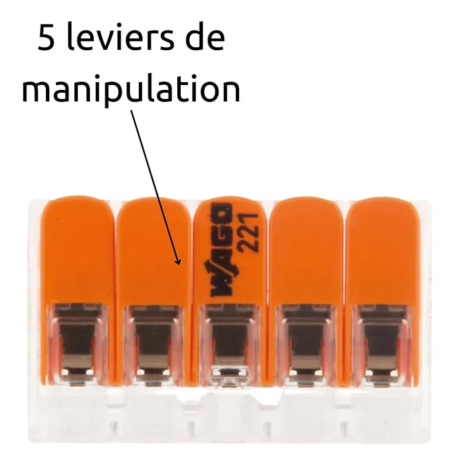 Lot de 3 bornes de raccordement S221 - 5 conducteurs avec leviers 6mm² --Wago Best