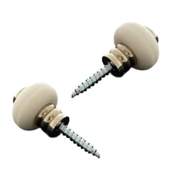 Lot de 2 butoirs en laiton nickelé avec vis. Diamètre 30mm, hauteur 30mm. Corps ondulé vintage et bague blanche. MADE IN FRANCE^Civic Industrie Hot