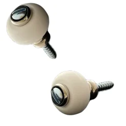 Lot de 2 butoirs en laiton nickelé avec vis. Diamètre 30mm, hauteur 30mm. Corps ondulé vintage et bague blanche. MADE IN FRANCE^Civic Industrie Hot