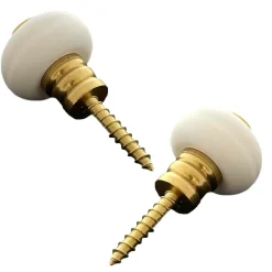 Lot de 2 butoirs en laiton verni avec vis. Diamètre 30mm, hauteur 32mm. Corps ondulé vintage et bague blanche. MADE IN FRANCE^Civic Industrie Sale