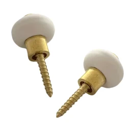 Lot de 2 butoirs sol en zamak laitonné avec vis. Diamètre 30mm, hauteur 30mm. Bague amortisseur en élastomère blanc (caoutchouc).-Civic Industrie Discount