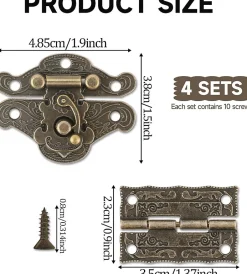 Lot de 4 charnières à loquet en bronze antique sculpté pour boîte à bijoux vintage, style rétro-Deko